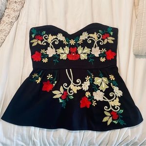 Anthropologie Two of Us Peplum floral embroidered Tube Top